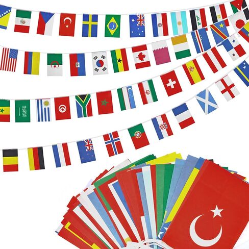 48 Countries Flags for World Cup 2026 Decorations – Double Sided Nylon International String Banner – Soccer World Cup Party Decorations for Bar, Home, Outdoor, Indoor, Sports Events – 48 PCs 30ft Flag Set in Kuwait