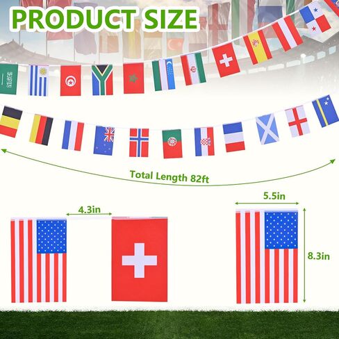 48 Countries Flags for World Cup 2026 Decorations – Double Sided Nylon International String Banner – Soccer World Cup Party Decorations for Bar, Home, Outdoor, Indoor, Sports Events – 48 PCs 30ft Flag Set in Kuwait
