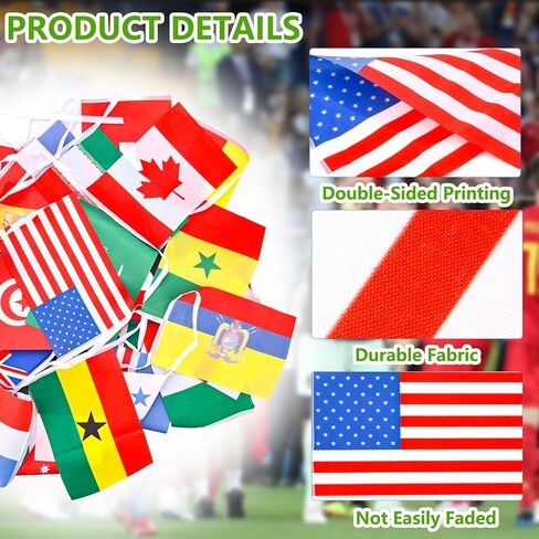 48 Countries Flags for World Cup 2026 Decorations – Double Sided Nylon International String Banner – Soccer World Cup Party Decorations for Bar, Home, Outdoor, Indoor, Sports Events – 48 PCs 30ft Flag Set in Kuwait