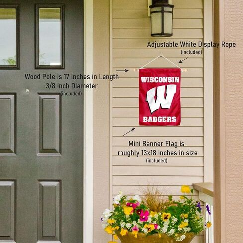 UW Badgers Red Mini Small Banner and Banner Pole Bundle in Kuwait