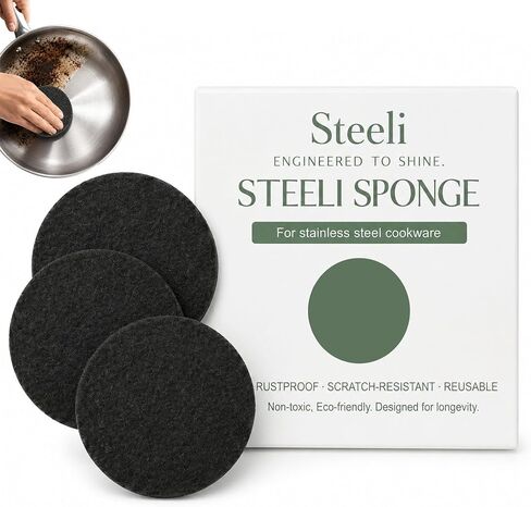 3-Pack Stainless Steel Cleaning Sponge, Non-Scratch Scrubber for Burnt-On Stains on Pots, Pans & Cookware, Reusable Stainless Steel Safe Kitchen Sponge in Kuwait