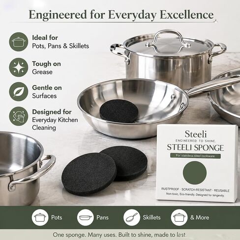 3-Pack Stainless Steel Cleaning Sponge, Non-Scratch Scrubber for Burnt-On Stains on Pots, Pans & Cookware, Reusable Stainless Steel Safe Kitchen Sponge in Kuwait