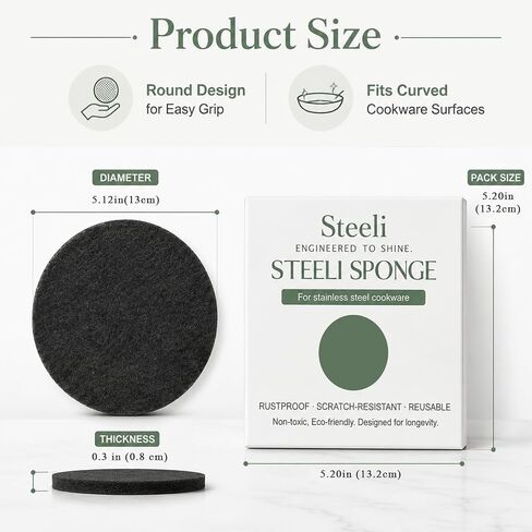 3-Pack Stainless Steel Cleaning Sponge, Non-Scratch Scrubber for Burnt-On Stains on Pots, Pans & Cookware, Reusable Stainless Steel Safe Kitchen Sponge in Kuwait