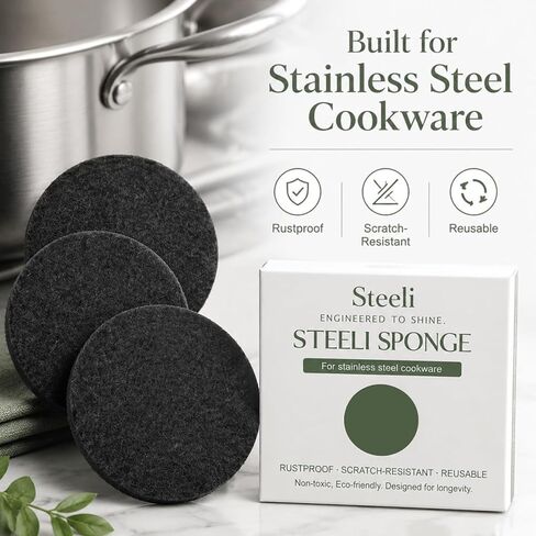 3-Pack Stainless Steel Cleaning Sponge, Non-Scratch Scrubber for Burnt-On Stains on Pots, Pans & Cookware, Reusable Stainless Steel Safe Kitchen Sponge in Kuwait