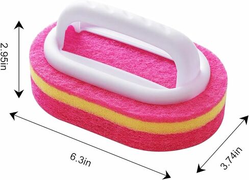 Handheld Sponge Cleaning Brush with Handle Kitchen Sink Tile Bathroom Glass Scrubber Multi Surface Cleaning Pad(Red) in Kuwait