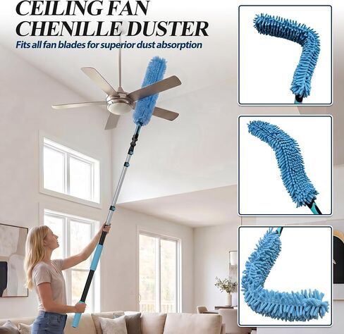 COVERONICS 20FT High Duster Cleaning Tools with 3-12FT Extension Poles - Reusable Fan Duster Cleaning Kits with Ceiling Fan Cleaner Duster, Window Squeegee, Microfiber Feather Duster & Cobweb Duster in Kuwait