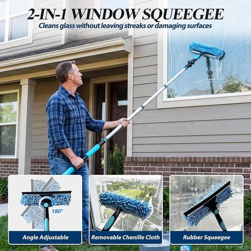 COVERONICS 20FT High Duster Cleaning Tools with 3-12FT Extension Poles - Reusable Fan Duster Cleaning Kits with Ceiling Fan Cleaner Duster, Window Squeegee, Microfiber Feather Duster & Cobweb Duster in Kuwait