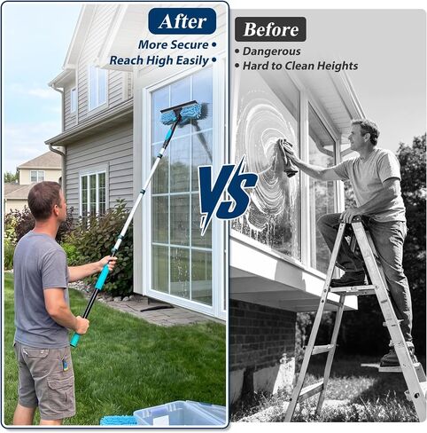 COVERONICS 20FT High Duster Cleaning Tools with 3-12FT Extension Poles - Reusable Fan Duster Cleaning Kits with Ceiling Fan Cleaner Duster, Window Squeegee, Microfiber Feather Duster & Cobweb Duster in Kuwait
