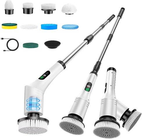 Electric Spin Scrubber, Bathroom Scrubber, Cordless Shower Cleaner Brush, 9 Replaceable Brush Heads, 2-Speed Adjustable, 2000mAh Battery, for Shower Tub Kitchen Tile Toilet in Kuwait