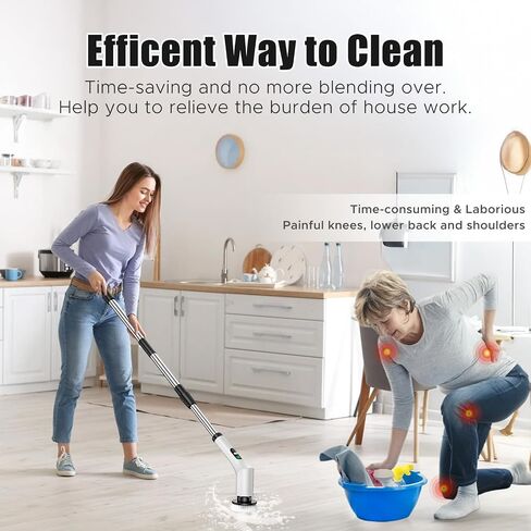Electric Spin Scrubber, Bathroom Scrubber, Cordless Shower Cleaner Brush, 9 Replaceable Brush Heads, 2-Speed Adjustable, 2000mAh Battery, for Shower Tub Kitchen Tile Toilet in Kuwait