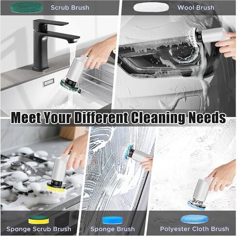 Electric Spin Scrubber, Bathroom Scrubber, Cordless Shower Cleaner Brush, 9 Replaceable Brush Heads, 2-Speed Adjustable, 2000mAh Battery, for Shower Tub Kitchen Tile Toilet in Kuwait