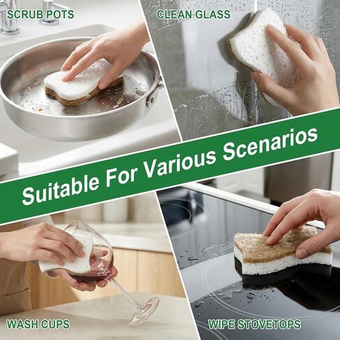 LILAC Natural Cellulose Sponges for Dishes - Ergonomic Non-Scratch Kitchen Scrub Sponges - 100% Biodegradable & Eco-Friendly Cleaning Sponges for Non-Stick Cookware, Bathroom & Household (6 Pack) in Kuwait