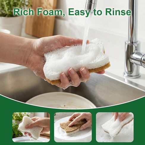 LILAC Natural Cellulose Sponges for Dishes - Ergonomic Non-Scratch Kitchen Scrub Sponges - 100% Biodegradable & Eco-Friendly Cleaning Sponges for Non-Stick Cookware, Bathroom & Household (6 Pack) in Kuwait