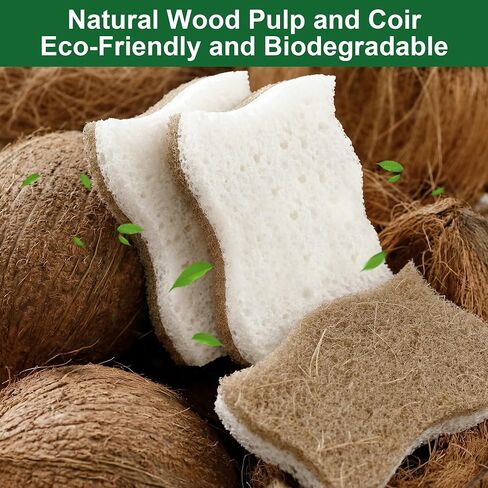 LILAC Natural Cellulose Sponges for Dishes - Ergonomic Non-Scratch Kitchen Scrub Sponges - 100% Biodegradable & Eco-Friendly Cleaning Sponges for Non-Stick Cookware, Bathroom & Household (6 Pack) in Kuwait