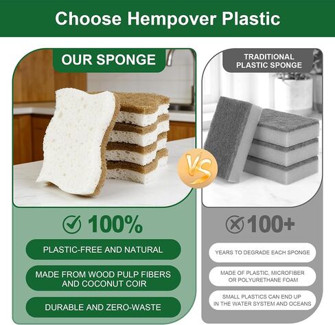 LILAC Natural Cellulose Sponges for Dishes - Ergonomic Non-Scratch Kitchen Scrub Sponges - 100% Biodegradable & Eco-Friendly Cleaning Sponges for Non-Stick Cookware, Bathroom & Household (6 Pack) in Kuwait