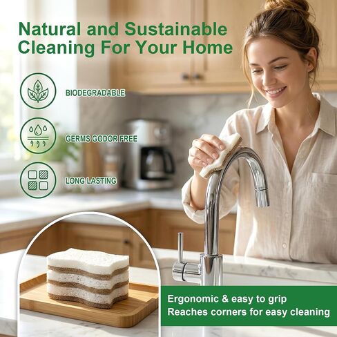 LILAC Natural Cellulose Sponges for Dishes - Ergonomic Non-Scratch Kitchen Scrub Sponges - 100% Biodegradable & Eco-Friendly Cleaning Sponges for Non-Stick Cookware, Bathroom & Household (6 Pack) in Kuwait