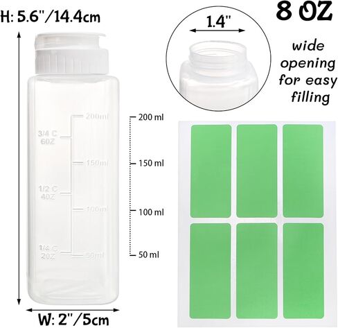 Goaste 12 Pack 8OZ Plastic Condiment Squeeze Bottles, Clear Square Squirt Bottles with Flip Top Cap, Leakproof Refillable Dispensers with Labels for Sauces, Ketchup, Mustard, Barbecue, Syrup, Paint in Kuwait