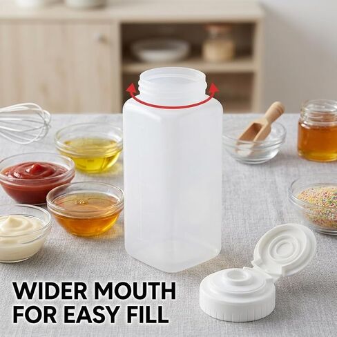 Goaste 12 Pack 8OZ Plastic Condiment Squeeze Bottles, Clear Square Squirt Bottles with Flip Top Cap, Leakproof Refillable Dispensers with Labels for Sauces, Ketchup, Mustard, Barbecue, Syrup, Paint in Kuwait