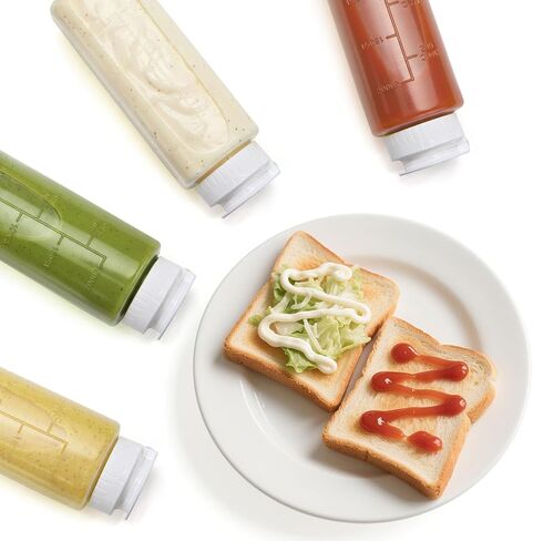 Goaste 12 Pack 8OZ Plastic Condiment Squeeze Bottles, Clear Square Squirt Bottles with Flip Top Cap, Leakproof Refillable Dispensers with Labels for Sauces, Ketchup, Mustard, Barbecue, Syrup, Paint in Kuwait