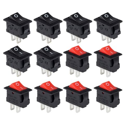 12Pcs Mini Boat Rocker Switch ON-Off 2Pins 6A 125V SPST 10 x 15mm Square Latching Toggle Switch Snap-in Design for Low-Power appliances(6pcs Black and 6Pcs Red) in Kuwait
