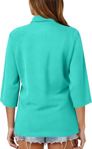 Women's Polo Shirts 3/4 Sleeve Button Down Collared Tops Golf Shirt Business Work Casual Summer Athletic Tennis Shirts in Kuwait