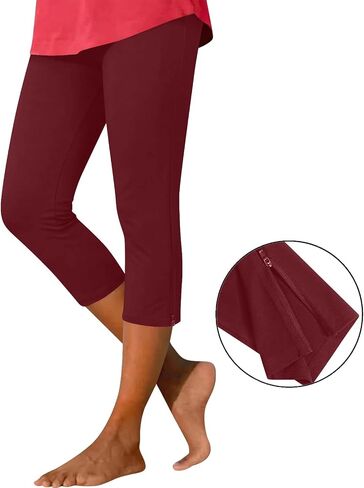 Women's Yoga Capri Pants Side Zipper High Waist Leggings Crop Straight Leg Lounge Athletic Exercise Workout Capris in Kuwait