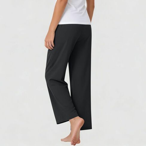 Women Flowy Pants Casual Lightweight Trousers Drawstring Waist Wide Leg Palazzo Beach Pants Loose Fit with Pockets in Kuwait