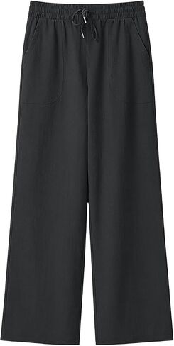 Women Flowy Pants Casual Lightweight Trousers Drawstring Waist Wide Leg Palazzo Beach Pants Loose Fit with Pockets in Kuwait