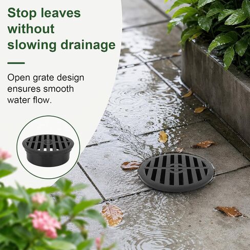 11.3cm/4in Round Drainage Grate Cover, Black Outdoor Drain Cover with Single-Wall Corrugated Pipe Easy Installation Ideal for Lawns Patios Walkways in Kuwait
