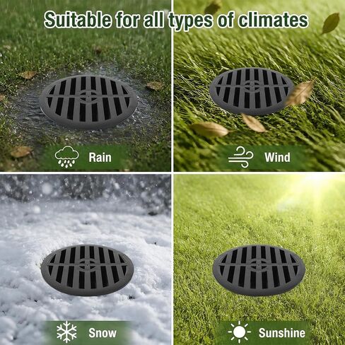 11.3cm/4in Round Drainage Grate Cover, Black Outdoor Drain Cover with Single-Wall Corrugated Pipe Easy Installation Ideal for Lawns Patios Walkways in Kuwait