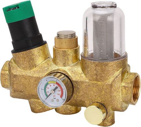 Brass Pipeline Pressure Reducing Valve, with 316L Stainless Steel Filter and Pressure Meter, for Household Water System, 40m, 3-6T H (3/4 inch (DN20)) in Kuwait
