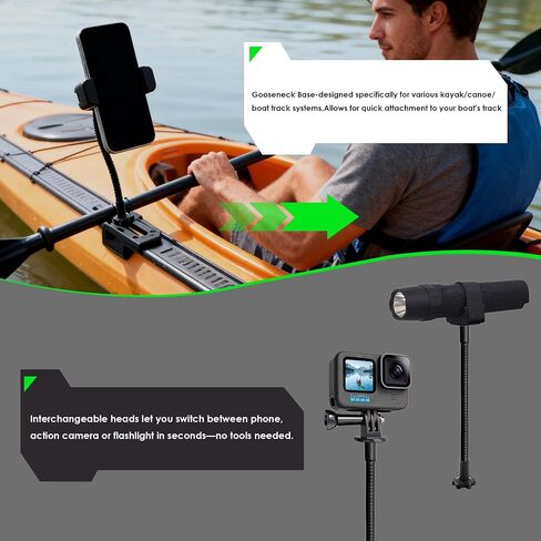 Kayak Gooseneck Phone Holder Mount, Fits Kayak Standard Track Systems, Equipped with Replaceable Plug, Gooseneck Mount for 4-7" Smartphone, Action Cameras, Small Flashlight in Kuwait