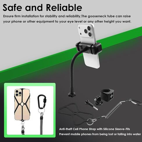 Kayak Gooseneck Phone Holder Mount, Fits Kayak Standard Track Systems, Equipped with Replaceable Plug, Gooseneck Mount for 4-7" Smartphone, Action Cameras, Small Flashlight in Kuwait