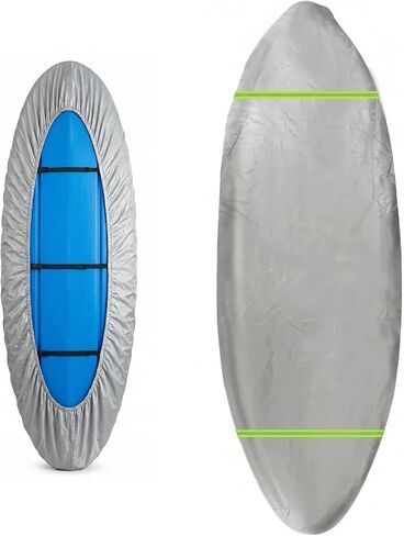 Deosk Fit 9.3-10.5ft Kayak Cover With Fluorescent Green Reflective Strip Waterproof & Windproof Kayaking Covers- 420D Heavy Duty Canoe Protective Cover With Adjustable Drawsting And Buckle(Grey) in Kuwait