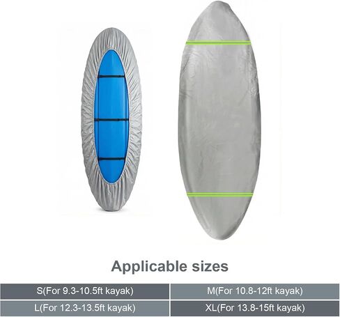 Deosk Fit 9.3-10.5ft Kayak Cover With Fluorescent Green Reflective Strip Waterproof & Windproof Kayaking Covers- 420D Heavy Duty Canoe Protective Cover With Adjustable Drawsting And Buckle(Grey) in Kuwait