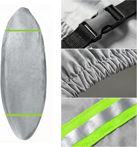 Deosk Fit 9.3-10.5ft Kayak Cover With Fluorescent Green Reflective Strip Waterproof & Windproof Kayaking Covers- 420D Heavy Duty Canoe Protective Cover With Adjustable Drawsting And Buckle(Grey) in Kuwait