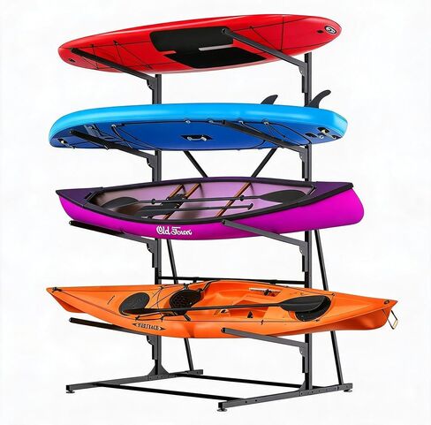 Kayak Storage Rack, Freestanding Steel Rack for 3 Kayaks, Adjustable Arms, with Wheels, for Garage, Dock or Outdoor Storage in Kuwait