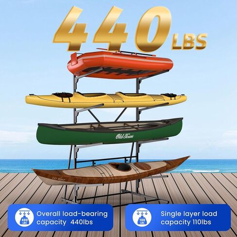 Kayak Storage Rack, Freestanding Steel Rack for 3 Kayaks, Adjustable Arms, with Wheels, for Garage, Dock or Outdoor Storage in Kuwait