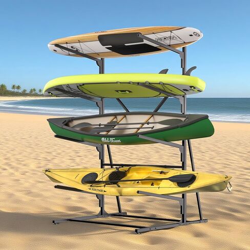 Kayak Storage Rack, Freestanding Steel Rack for 3 Kayaks, Adjustable Arms, with Wheels, for Garage, Dock or Outdoor Storage in Kuwait