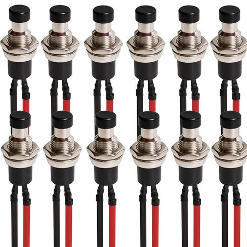 Mini Momentary Push Button Switch - 7mm Prewired SPST ON/Off Round Button for 3V-12V-24V Low Voltage Circuits, Model Railway, Arduino, DIY Projects & Industrial Control - 12PCS (Black) in Kuwait