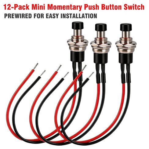 Mini Momentary Push Button Switch - 7mm Prewired SPST ON/Off Round Button for 3V-12V-24V Low Voltage Circuits, Model Railway, Arduino, DIY Projects & Industrial Control - 12PCS (Black) in Kuwait
