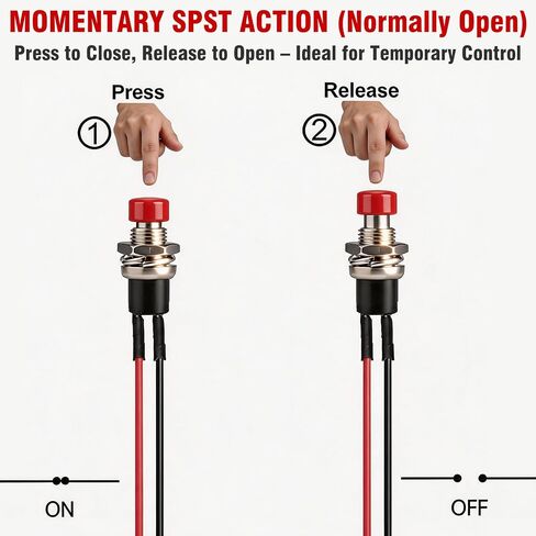 Mini Momentary Push Button Switch - 7mm Prewired SPST ON/Off Round Button for 3V-12V-24V Low Voltage Circuits, Model Railway, Arduino, DIY Projects & Industrial Control - 12PCS (Black) in Kuwait