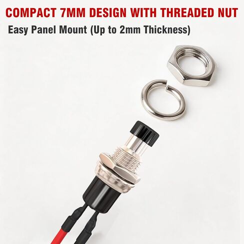 Mini Momentary Push Button Switch - 7mm Prewired SPST ON/Off Round Button for 3V-12V-24V Low Voltage Circuits, Model Railway, Arduino, DIY Projects & Industrial Control - 12PCS (Black) in Kuwait
