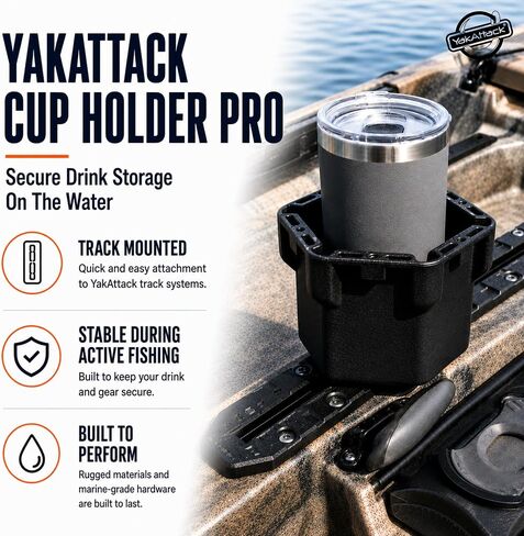 YakAttack Cup Holder Pro | Riggable Kayak Fishing Beverage Caddy | Compatible with GearTrac, MightyMount, & GridLoc | Universal Track Rail Mount | Marine-Grade Drink Holder & Gear Base in Kuwait