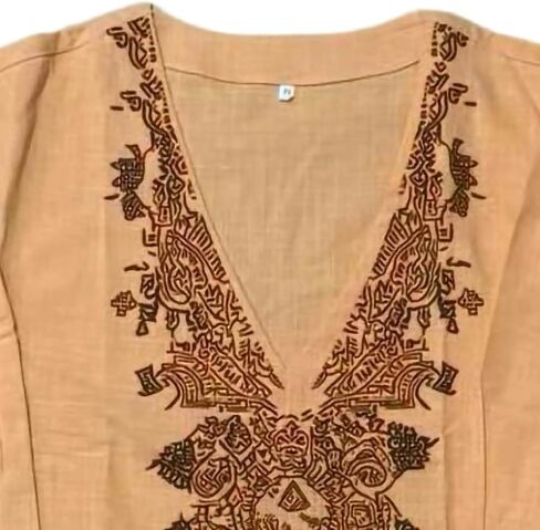 Mens Linen V Neck Henley Shirt Long Sleeve Caftan Hippie Tunic Top Vintage Embroidered Casual Beach Gauze T Shirts in Kuwait