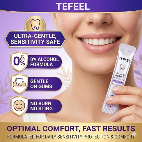 Purple Mouthwash Sachets for Teeth Whitening, Color Correcting Whitening Mouthwash, Alcohol & Peroxide Free Oral Rinse, Fresh Mint Travel Packets, 20 Count in Kuwait