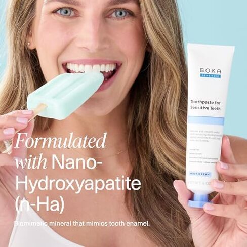 Boka Sensitive Toothpaste - Fluoride Free, 5% Potassium Nitrate, Nano Hydroxyapatite, 4oz with Boka Classic Manual Toothbrush with Extra Soft Activated-Charcoal, Tapered Bristles, Blue 1pk Bundle in Kuwait