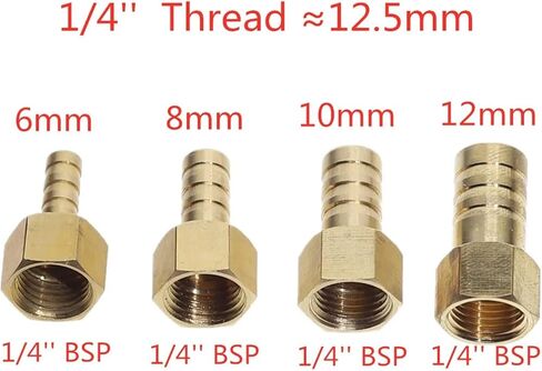 Brass Hose Fitting 4mm 6mm 8mm 10mm Tail 1/8" 1/4" 1/2" 3/8" Female Thread Copper Connector Joint Coupler (12mm Brad,1/8") Plumbing Fittings in Kuwait