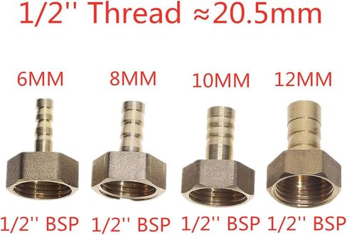 Brass Hose Fitting 4mm 6mm 8mm 10mm Tail 1/8" 1/4" 1/2" 3/8" Female Thread Copper Connector Joint Coupler (12mm Brad,1/8") Plumbing Fittings in Kuwait