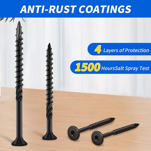#8 * 1-1/2 Inch Deck Screws, (135pcs) Black Wood Screws, Rust Resistant Epoxy Coated, Carbon Steel, with T25 Torx Bits in Kuwait